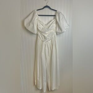 Beulah Style Ivory Puff Sleeve Jumpsuit Size Medium L23